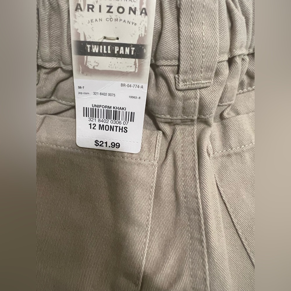 Arizona baby boy Twill pant. Uniform Khaki size 12M nwt